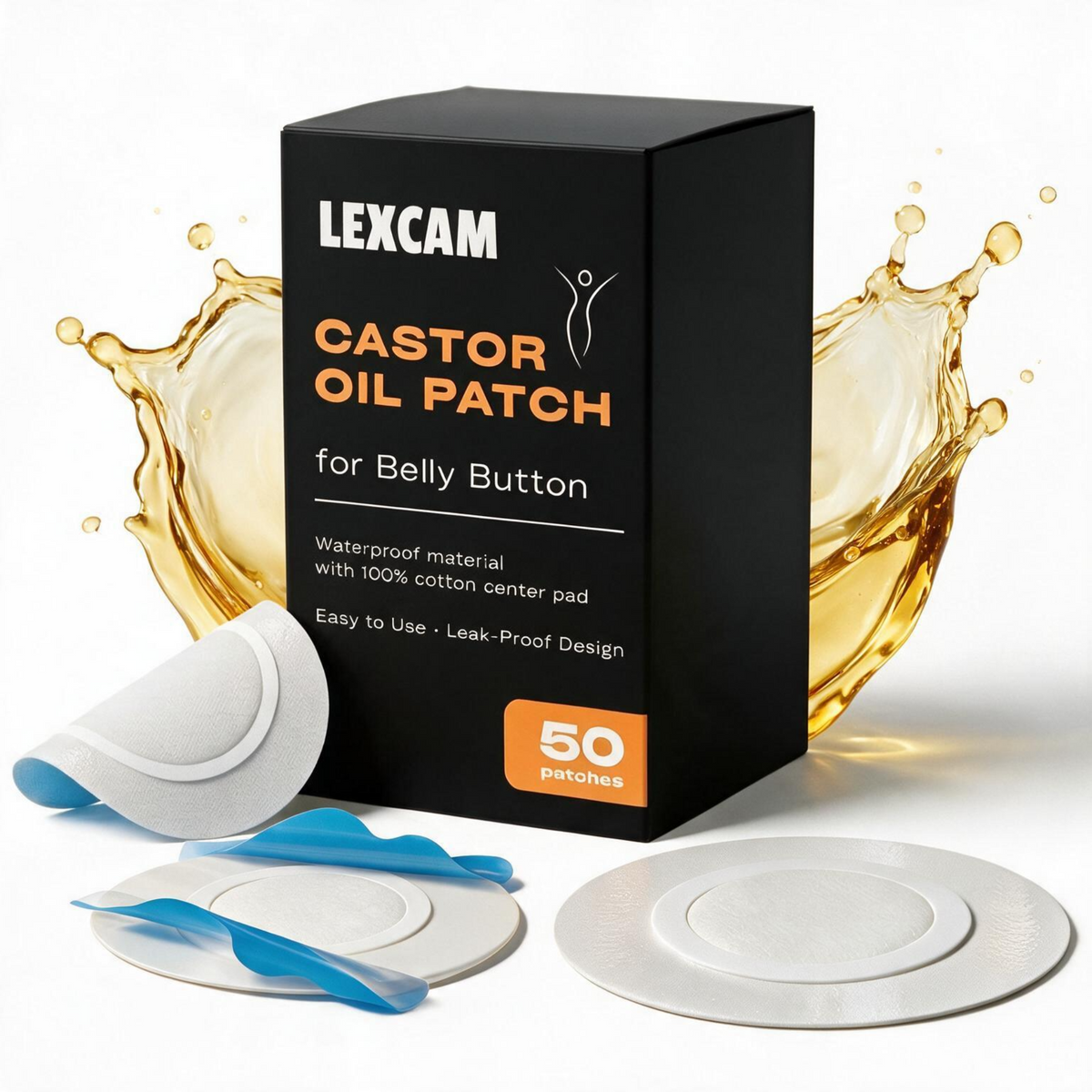 Castor Oil Belly Button Leak-Proof Patches, Clear - 50 pc | Castor oil not included