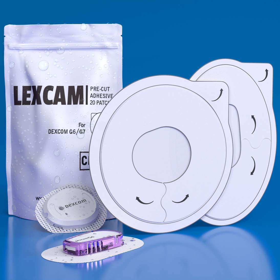 Lexcam Adhesive Waterproof Patches Pre-Cut for Dexcom G6, Color Clear (30)