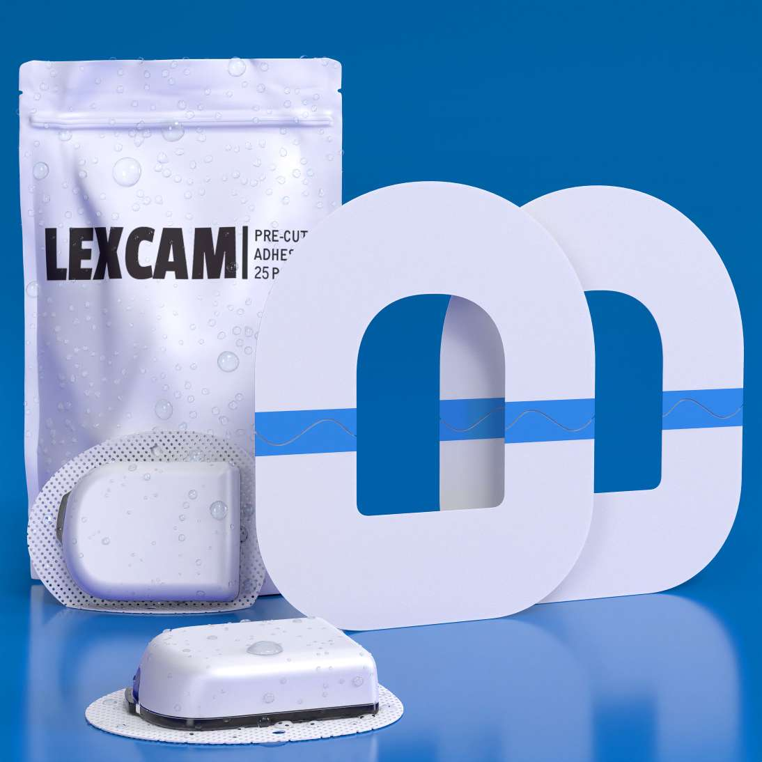 Lexcam Adhesive Waterproof Patches – (25-Pack) – Pre-Cut for Omnipod Hypoallergenic CGM Tape - Color Clear