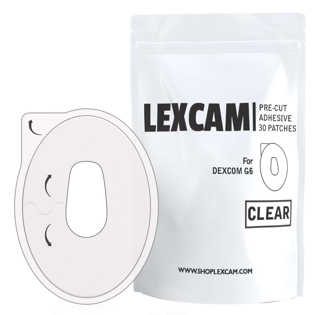 Lexcam Adhesive Waterproof  Patches Pre-Cut for Dexcom G6, Color Clear (30)