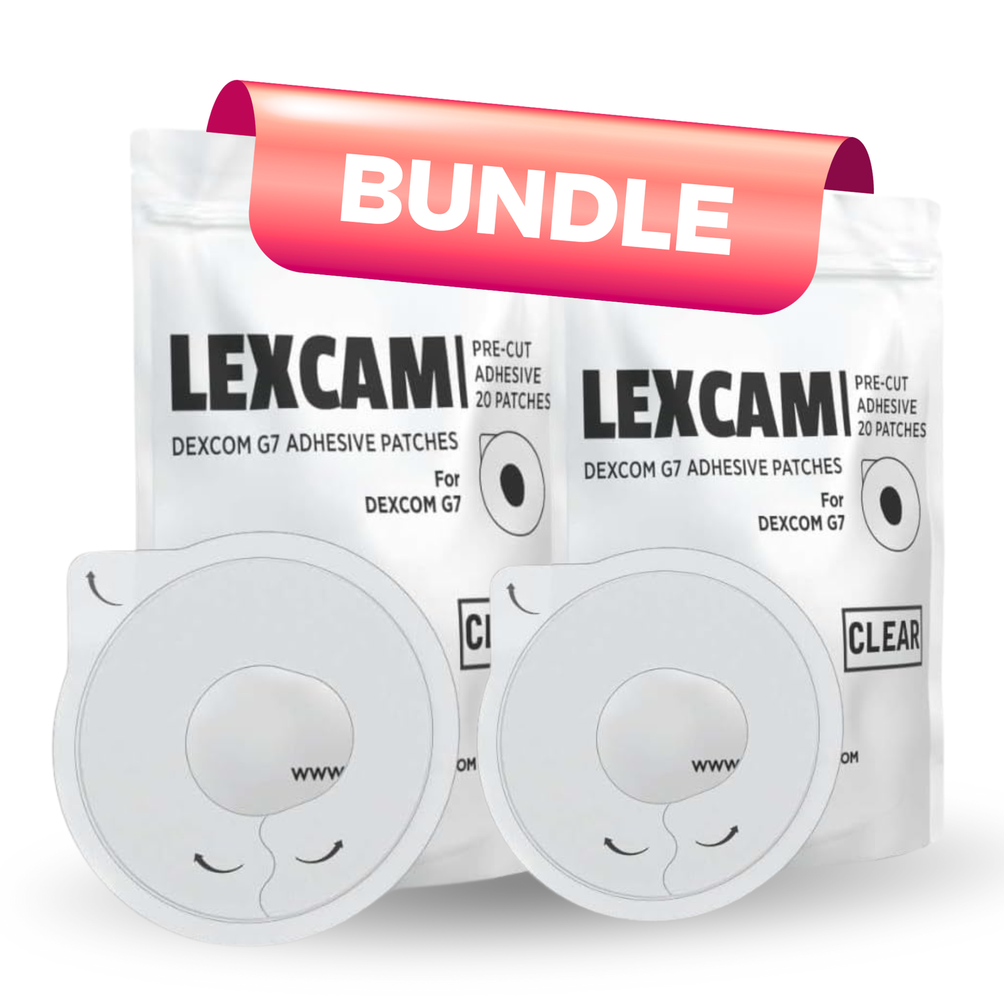 Lexcam Adhesive Patches for Dexcom G7 & Stelo – Bundle of 2 Packs (40 Patches Total) – Waterproof, Transparent, Skin-Friendly Overpatches