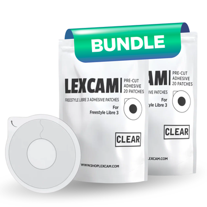 Lexcam Adhesive Patches for Libre 3 – Bundle of 2 Packs (40 Patches Total) – Waterproof, Transparent, Skin-Friendly Overpatches
