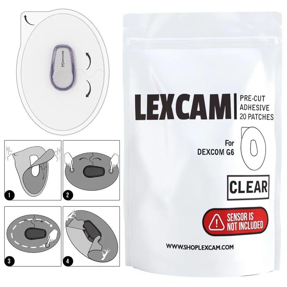Lexcam Adhesive Waterproof Patches Pre-Cut for Dexcom G6, Color Clear (20)