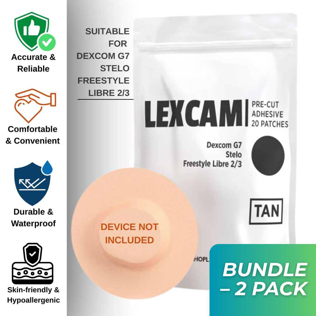 Lexcam Adhesive Tan Patches for Dexcom G7\Stelo, Libre 2\3 – Bundle, 40pc