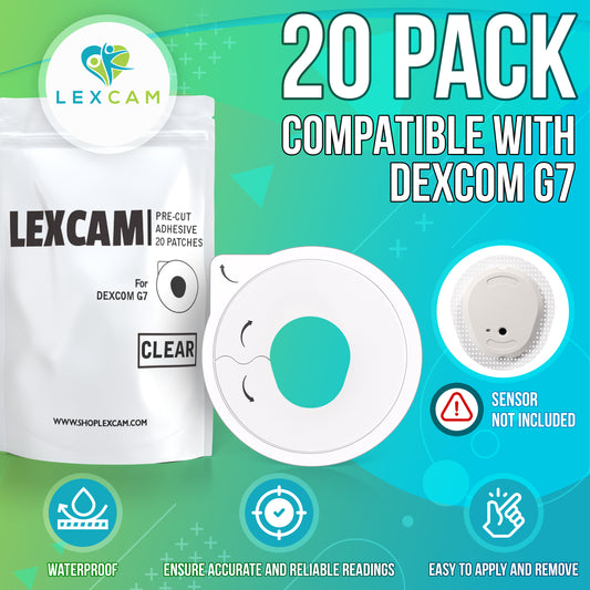 Lexcam Original - Dexcom G7 & Stelo Adhesive Patches - Clear - 20 count
